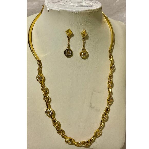 Givenchy Rhinestone x Metal Gold Necklace and Earrings - Picture 1 of 14